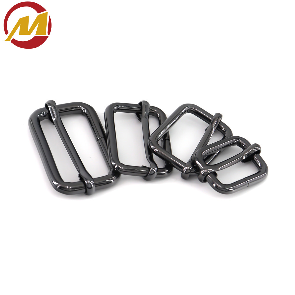 Metal Black Slides Tri-Glides Wire-Formed Roller Pin Buckles Strap Slider Adjuster Buckles for Bag and Pet collar hardware set